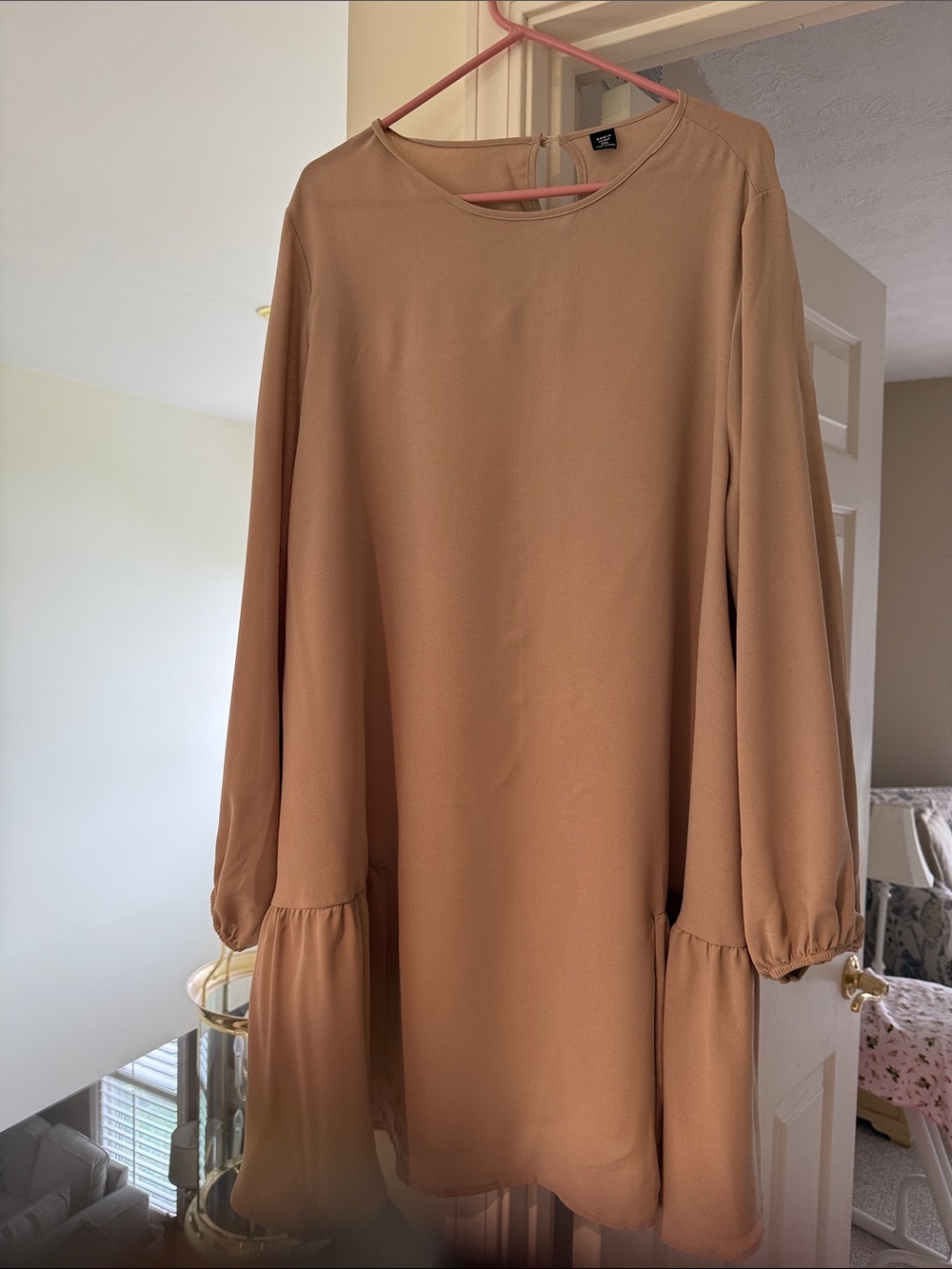 SHEIN Long Sleeve A-Line Dress in Camel Brown
